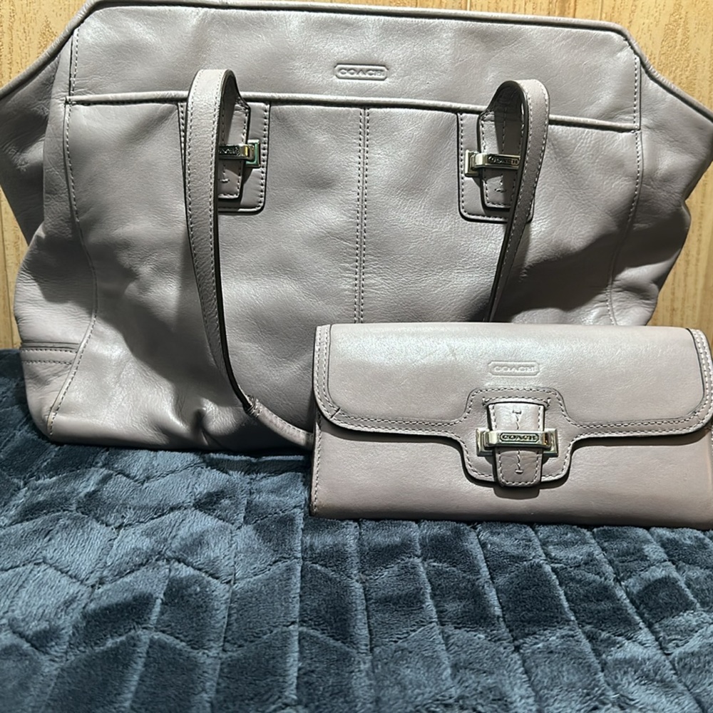 Gray Coach bag and wallet set